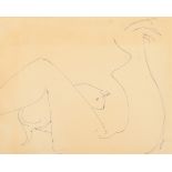 Roger Hilton (1911-1975) British. Nude with Cat, Ink (on sketchbook paper), Inscribed on a backing