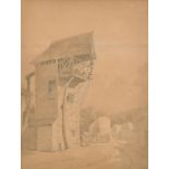 Manner of John Crome (1768-1821) British. A Lifting Tower with Haycart below, Watercolour,