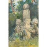 Henry Woods (1846-1921) British. Study of a Garden Sculpture, Watercolour, Inscribed, 19" x 12.5" (