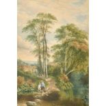 Henry Jutsum (1816-1869) British. A River Scene with Children, Watercolour, Signed, 16.5" x 11.5" (
