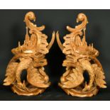 Alexander G Ley & Son. A Pair of Reproduction Carved Wood 'Ho Ho' Bird Wall Brackets, 14.5" x 8.