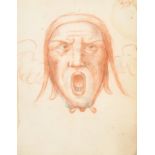 18th Century Italian School. Grotesque Face, Red Chalk and Pencil, Inscribed, 5.5" x 4" (13.6 x 10.