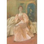 Thomas Wilmer Dewing (1851-1938) American. Elegant Lady in a Pink Dress seated in an Interior,