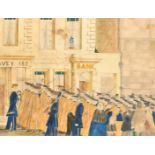 Early 19th Century English School. Yeoman Guards Marching past the Crown Court Building in Lewes,