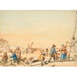 18th Century Dutch School. Figures on an Icy Lake, Watercolour, Mounted, Unframed 9.5" x 11.75" (