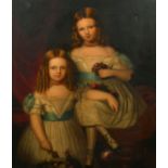 Early 19th Century English School. A Portrait of Two Young Girls, Oil on canvas, 38.5" x 32.5" (97.8