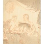 Michiel Versteegh (1756-1843) Dutch. Figures Reading by Candlelight, Sanguine and Wash, with a