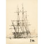 William Lionel Wyllie (1851-1931) British. "HMS Victory", Etching, Signed in pencil, Mounted,