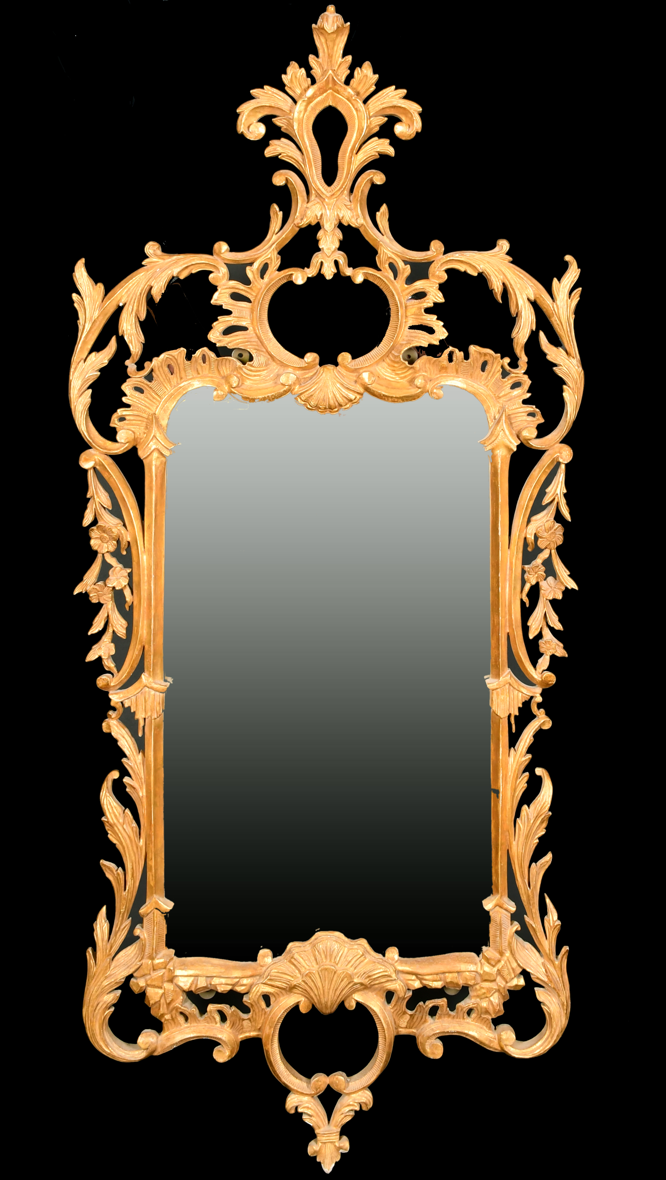 Alexander G Ley & Son. A Reproduction Chippendale Style Mirror, Overall 58" x 24" (147.4 x 61cm)