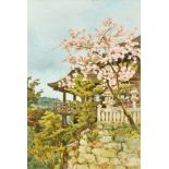 Ella Mary Du Cane (1874-1943) British. A Japanese Terrace with a Blossom Tree, Watercolour,