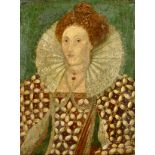 Late 16th Century English School. Portrait of Queen Elizabeth I, in a Jewelled Dress and Lace