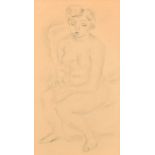 Jules Pascin (1885-1930) Bulgarian. A Seated Naked Lady, Pencil, 13.25" x 7.25" (33.7 x 18.4cm).