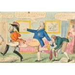 George Cruickshank (1792-1878) British. "Rumping - Kicking and Kissing", Engraving in Colours, 9.