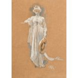 Marcus Clayton Stone (1840-1921) British. Study of a Lady holding a Bonnet, Gouache, Unframed 13.75"