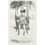 John Everett Millais (1829-1896) British. A Young Boy on a Swing, Woodcut, Unframed, Overall 11.5" x