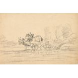 Charles-Francois Daubigny (1817-1878) French. The Plough Team, Charcoal, with Collector's Stamp,