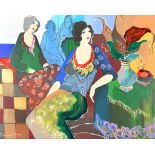 Itzchak Tarkay (1935-2012) Israeli. "Laura & Terri", Serigraph in Colour on Canvas, Inscribed on a