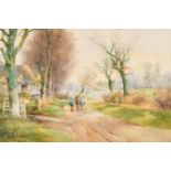 Henry Charles Fox (1855-1929) British. A Country Lane with a Man and Horses, Watercolour, Signed,