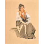 Henry Woods (1846-1921) British. Study of a Seated Lady, Watercolour and Gouache, Unframed 13" x 10"