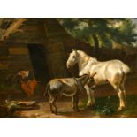 Attributed to Karel du Jardin (c.1626-1678) Dutch. "Landscape with White Horse" and a Donkey, Oil on