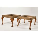 Alexander G Ley & Son. A Reproduction Pair of Carved Stools, (no upholstery) height 14" x width