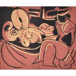 After Pablo Picasso (1881-1973) Spanish. "Femme couchée et homme à la guitare", Print, Unframed 10.