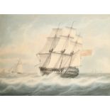 Samuel Atkins (1760-1808) British. A Three Masted Ship in Full Sail, Watercolour, Signed, 11" x 15.