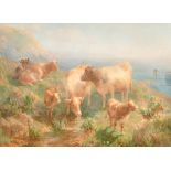 William Henry Watson (1831-1921) British. Cattle in a Coastal Landscape, Watercolour, Signed, 9" x