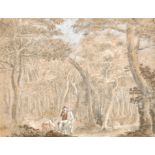 Louis Marc Antoine Bilcoq (1755-1838) French. Figures in a Woodland Glade, Charcoal and gouache,