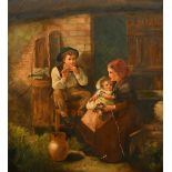 Kate Gray (act.1864-1931) British. Children by a Cottage Door, Oil on canvas, Signed and dated 1872,