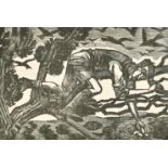 Eric Ravilious (1903-1942) British. "Boy Birdnesting", Woodcut, Inscribed on label verso, 3.4" x 5.
