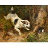 Heywood Hardy (1842-1933) British. A Terrier by a Rabbit Hole, Oil on canvas, Signed and dated 1865,