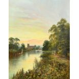 M Allen (19th-20th Century) British. A River Scene with Figures, Oil on canvas, Signed, 24" x 18" (