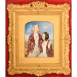 Early 19th Century English School. Study of Two Girls, Watercolour on ivorine, In a decorative boxed