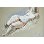 Frank Dobson (1888-1963) British. A Reclining Nude, Chalk and Charcoal, Signed and Dated '49, 15"