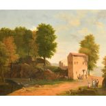 Early 19th Century French School. Figures in a Classical Landscape, Oil on canvas, 15" x 18" (38.1 x