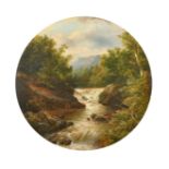 Circle of William Ward Gill (1823-1894) British. A River in Spate, Oil on canvas, Circular 21" x 21"