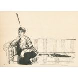 Ethel Gabain (1883-1950) British. An Elegant Lady on a Sofa, Lithograph, Signed in pencil, 11" x 16"