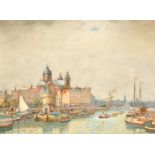 James Garden Laing (1852-1915) British. "Busy Amsterdam", Watercolour, Signed, inscribed 'Amsterdam'