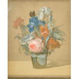 18th Century German School. A Still Life of Flowers in a Glass Vase, Gouache, In a fine carved