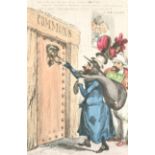 William Heath (1794-1840) British. "Knock and Ye Shall Enter", Etching in colours, Published by