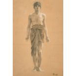 Frederick Goodall (1822-1904) British. Study of a Draped Boy, Chalk heightened with white, Signed