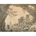 Follower of Joseph Vernet (1714-1789) French. Figures Swimming by a Cavern, Watercolour and wash,