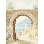 Herbert George (1863- ?) British. "Archway at Narsio", Watercolour, Signed, and inscribed on a label