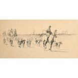 Attributed to John Gregory King (1929-2014) British. A Hunting Scene, Pencil and Ink, 5.25" x 11.25"