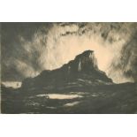 David Young Cameron (1865-1945) British. "The Scuir of Eigg", Drypoint etching, Signed in pencil,