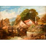 Circle of William James Muller (1812-1845) British. A Watermill with a Figure fishing in the