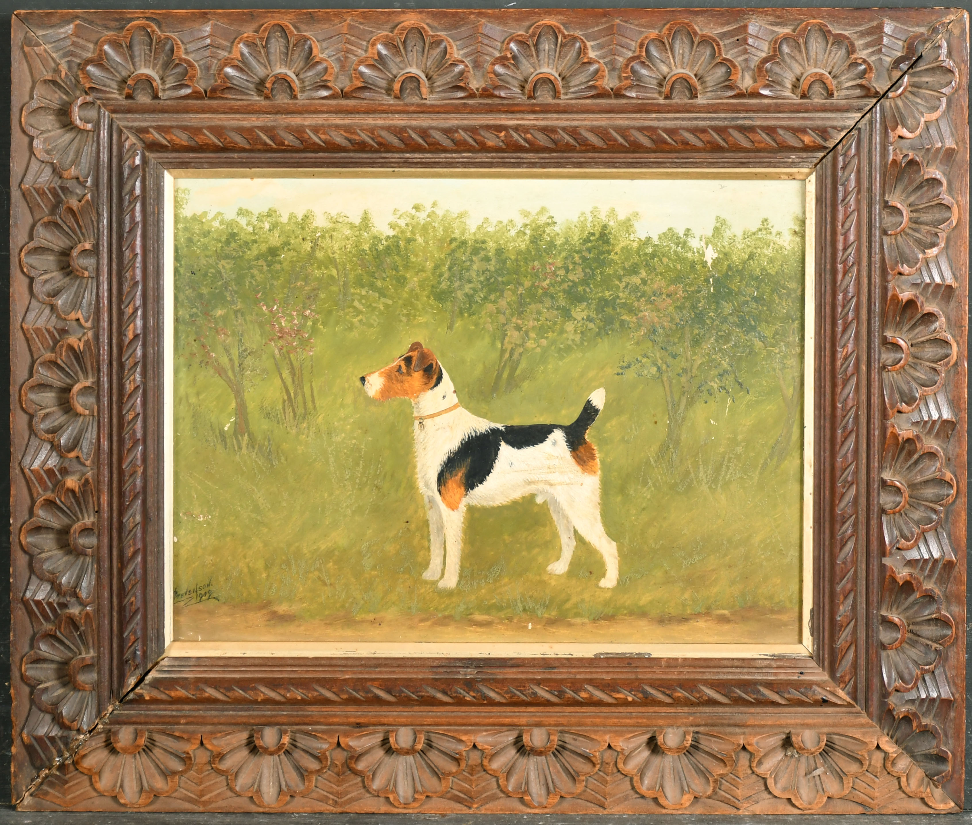 A. Stevenson (19th-20th Century) British. A Fox Terrier, Oil on board, Signed and dated 1909, 9" x - Image 2 of 4