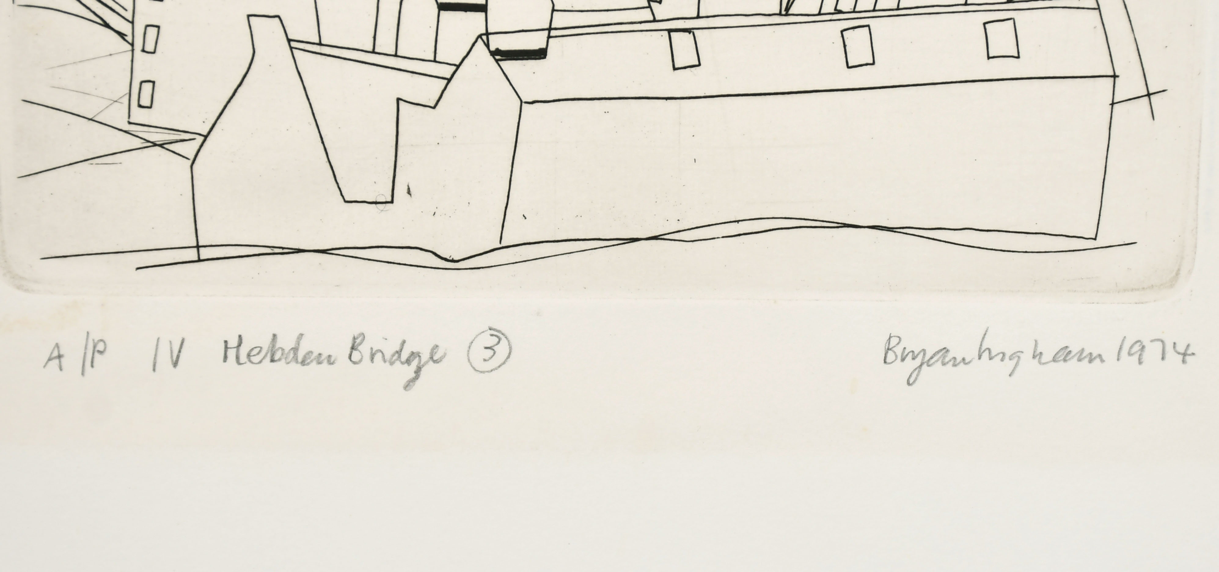 Bryan Ingham (1936-1997) British. "Hebden Bridge", Etching with roulette, Signed, Inscribed, - Image 3 of 3