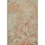 18th Century Italian School. A Sermon, Sanguine and pencil, Inscribed verso, Drawn arched,